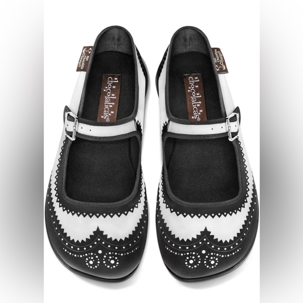 Hot Chocolate Black and White Mary Jane Flats